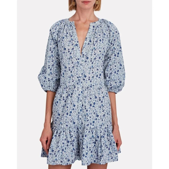 Apiece Apart Blue Mitte Floral Poplin Button Front Mini Dress Size XS - Picture 2 of 11